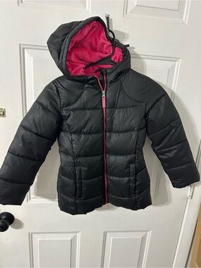 wonder nation Black Hooded Puffer Jacket with Pink Lining